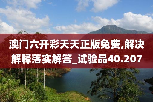 澳門六開彩天天正版免費,解決解釋落實解答_試驗品40.207